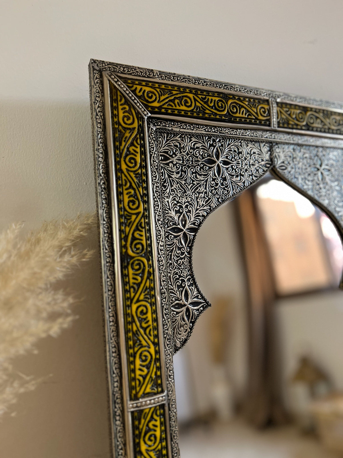 Handmade Moroccan Mirror - Engraved Yellow Frame Mirror, photo 3 of 11