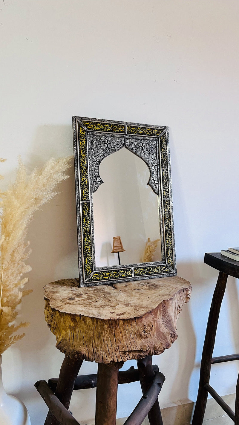 Handmade Moroccan Mirror - Engraved Yellow Frame Mirror