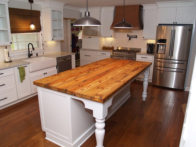 Heart Pine Custom Countertops, Kitchen Butcher Block Counter Top, Reclaimed Wood Countertop, Reclaimed Wood Plank Counters, Wood Countertops