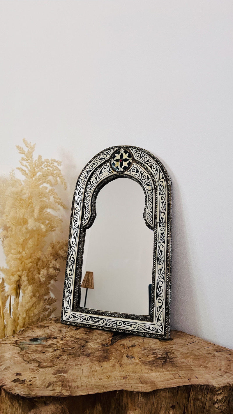 Vintage Moroccan Arch Mirror - Bone Inlay Antique Mirror