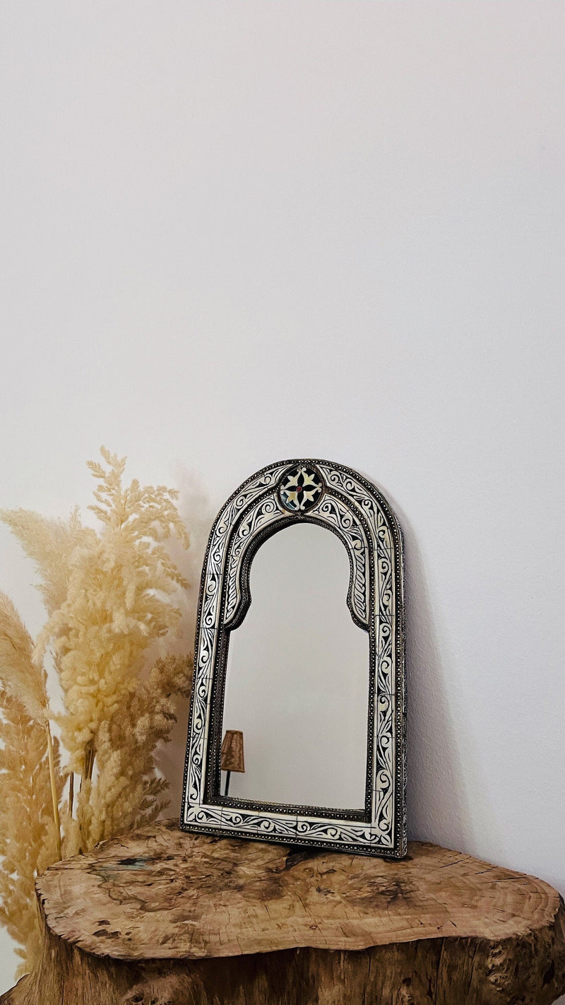 Vintage Moroccan Arch Mirror - Bone Inlay Antique Mirror