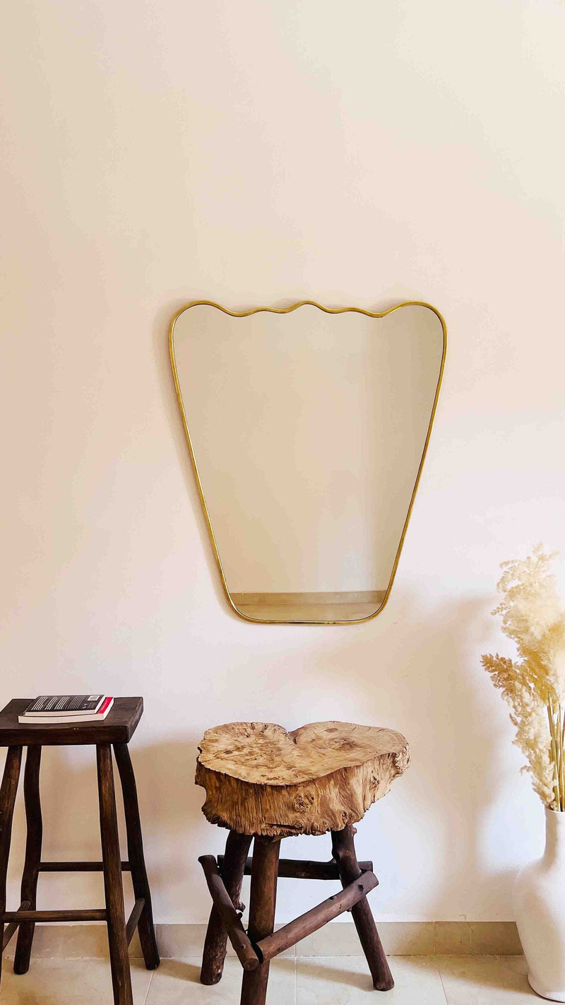 Italian Wavy Brass Mirror - Antique Metal Frame Mirror
