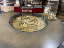 Custom made Bourbon Barrel Bistro/Pub Table Table with glass insert- Custom designed laser engraving available