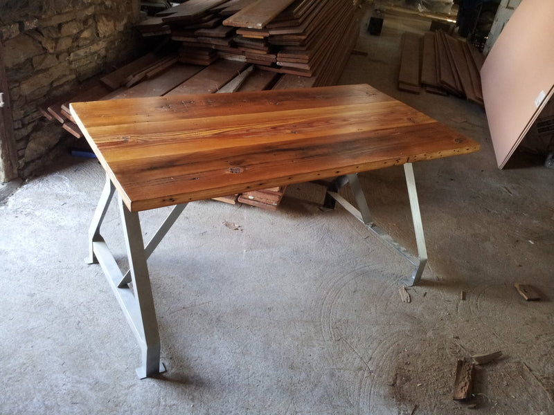 Wood Work Table, Industrial Metal Table, Reclaimed Plank Top, Factory Table, Computer Desk, Home Office Table, Industrial Furniture, Office