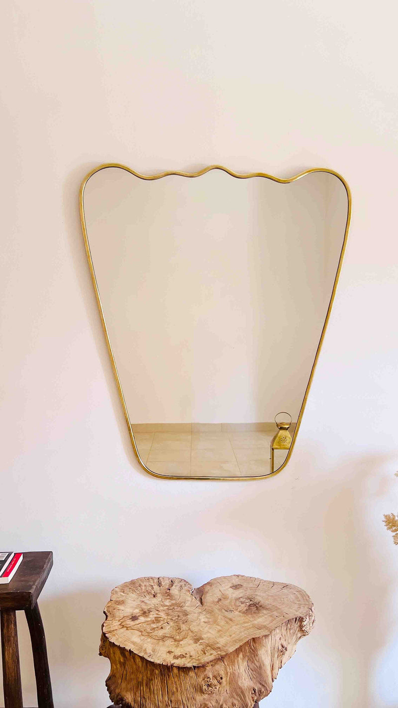 Italian Wavy Brass Mirror - Antique Metal Frame Mirror