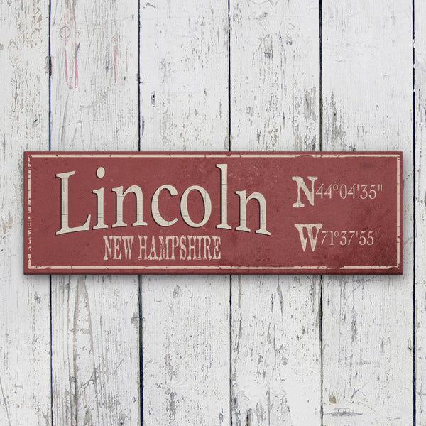 Personalized Rustic City Town Canvas Sign with Latitude Longitude Coordinates, photo 2 of 10