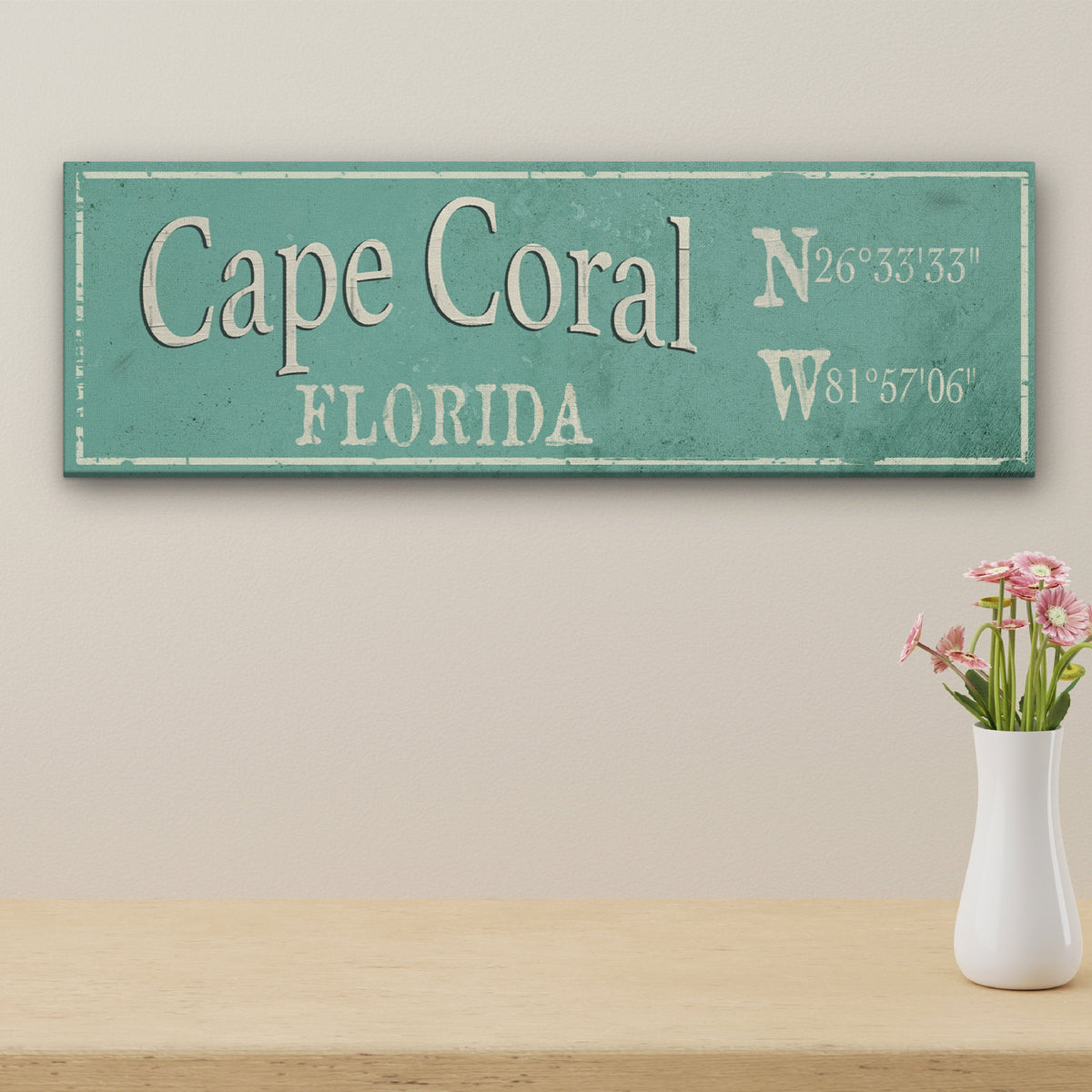 Personalized Rustic City Town Canvas Sign with Latitude Longitude Coordinates, photo 9 of 10