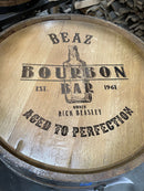 Custom made Bourbon Barrel Bistro/Pub Table Table with glass insert- Custom designed laser engraving available