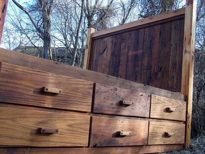 12 Drawer Reclaimed Wood Storage Bed, Platform Bed, King Storage Hardwood Bed, Rustic Storage Bed, Reclaimed Wood Bed, Queen Storage Bed