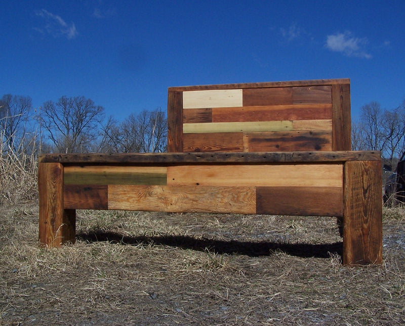 PATCHWORK King Bed, Rustic Queen Bed Frame, Reclaimed Wood Bed, California King Bed Frame,Farmhouse Bed Platform, Solid Bed