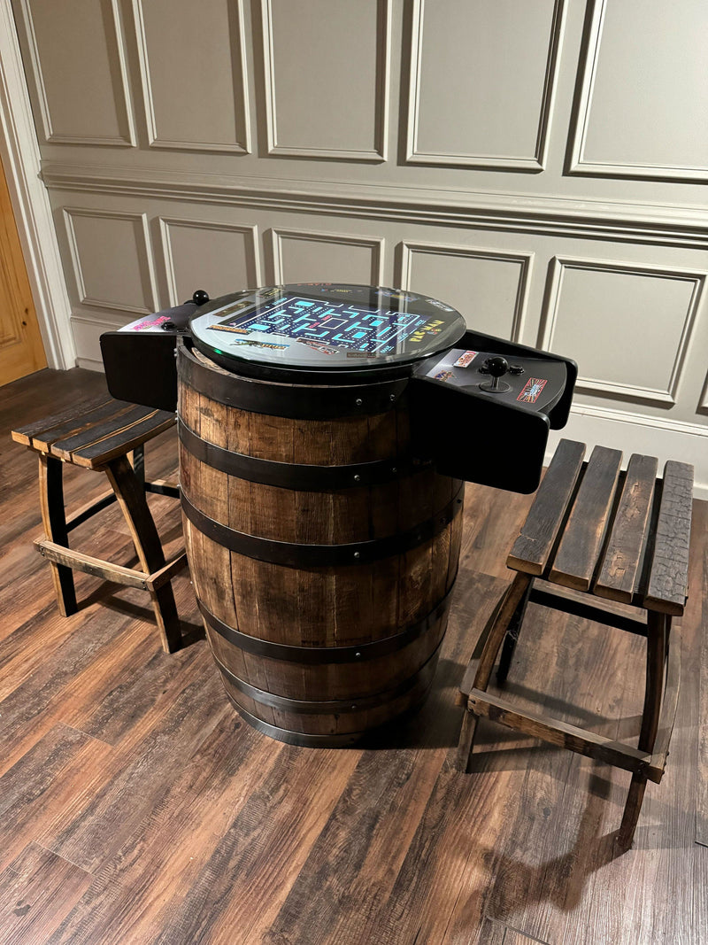 Bourbon Barrel Arcade Table- 60 Retro 8 bit Games Included