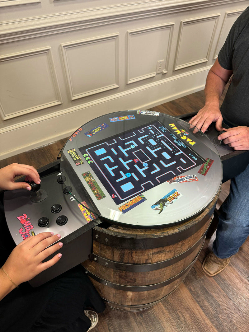 Bourbon Barrel Arcade Table- 60 Retro 8 bit Games Included