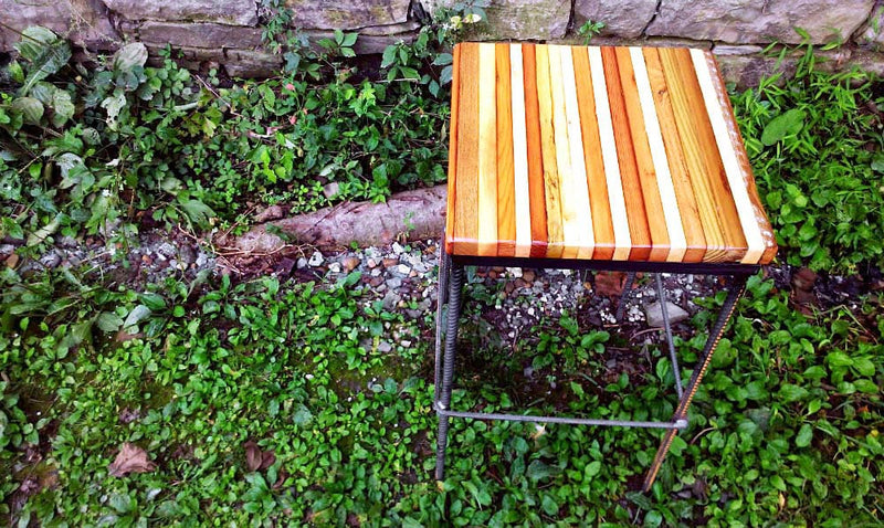 FREE SHIPPING, Wood Bar Stools, Counter Height Stool, Rebar Stool, Reclaimed Bar Stool, Backless Stool, Industrial Garage Bar Stools