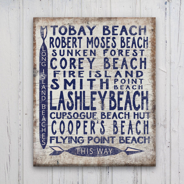 Long Island Beaches Sign Wood - Look Shore Arrow Sign, photo 2 of 6