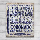 San Diego Beaches Sign - Vintage Wood Look Arrow