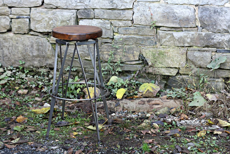 FREE SHIPPING Bar stools counter height industrial - Reclaimed wood bar stool with metal legs - Vintage style tall swivel pub stools
