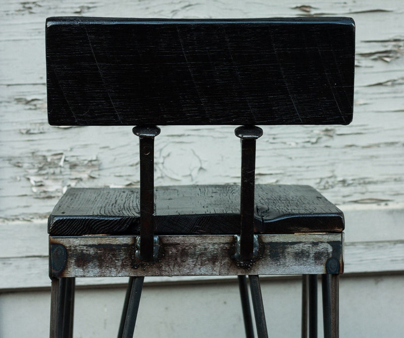 15x15 Black Counter Stool, 18-34in Height Dark Wood Barstool, Industrial Bar Height Stool, Railroad Spike Stool, Rustic Bar Stool With Back