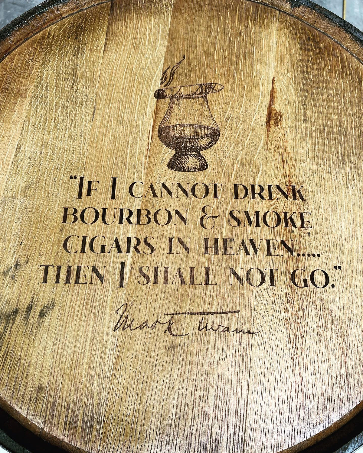 Custom made Bourbon Barrel Bistro/Pub Table Table with glass insert- Custom designed laser engraving available, photo 14 of 20