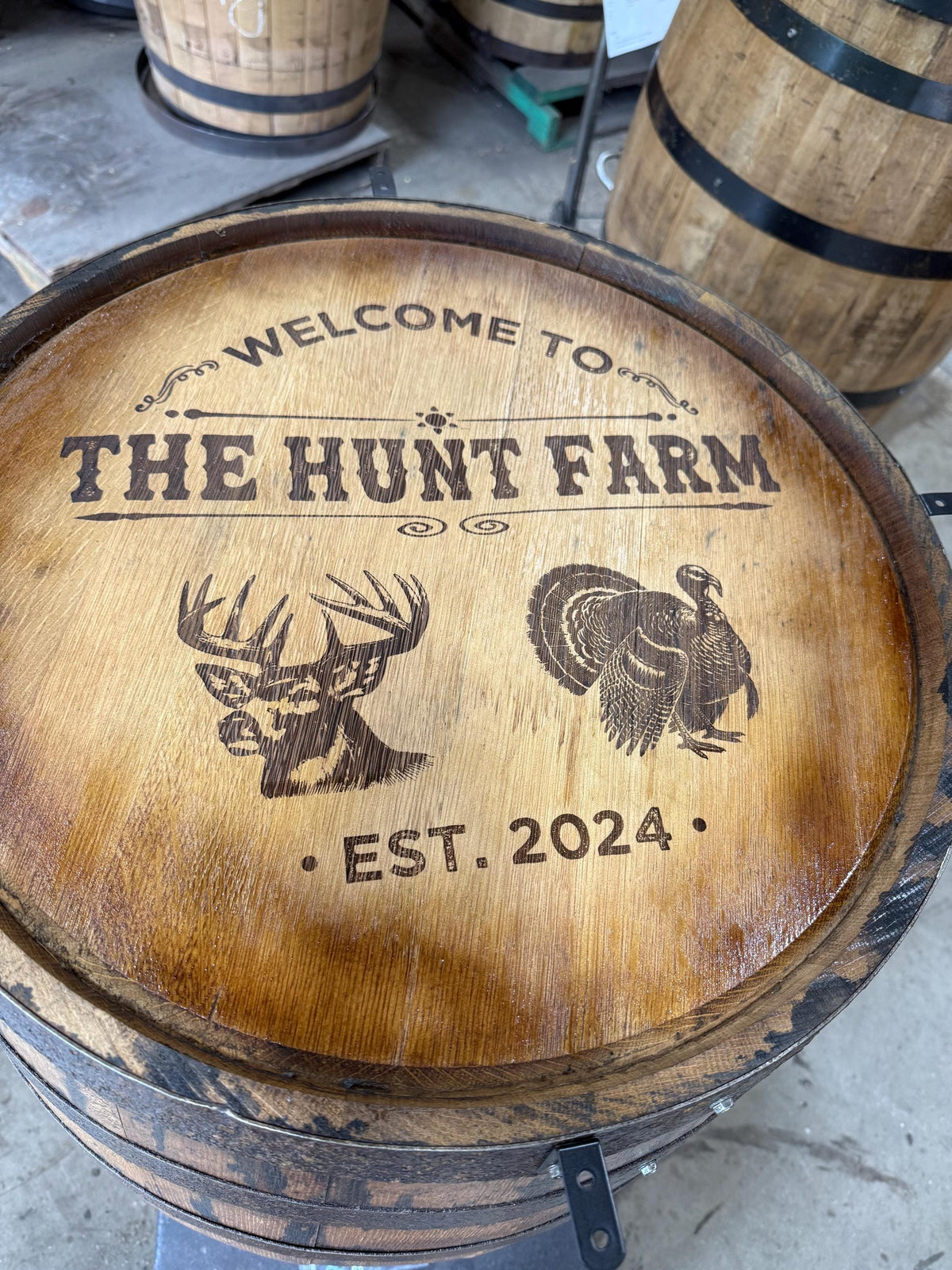 Custom made Bourbon Barrel Bistro/Pub Table Table with glass insert- Custom designed laser engraving available, photo 16 of 20