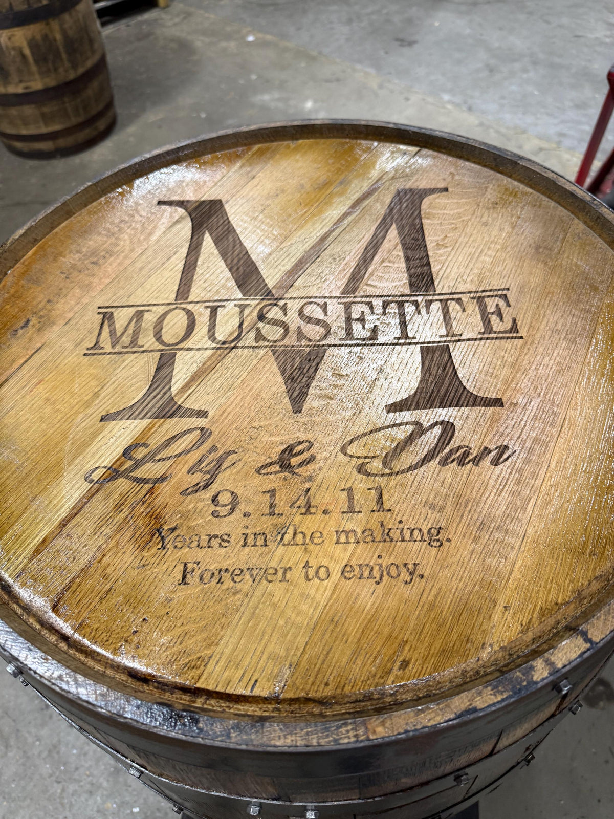Motorized Pop Up Bourbon Barrel Cabinet.  Remote control & LED lighting.  Works with Alexa and Google Home. Custom engraving available., photo 12 of 20