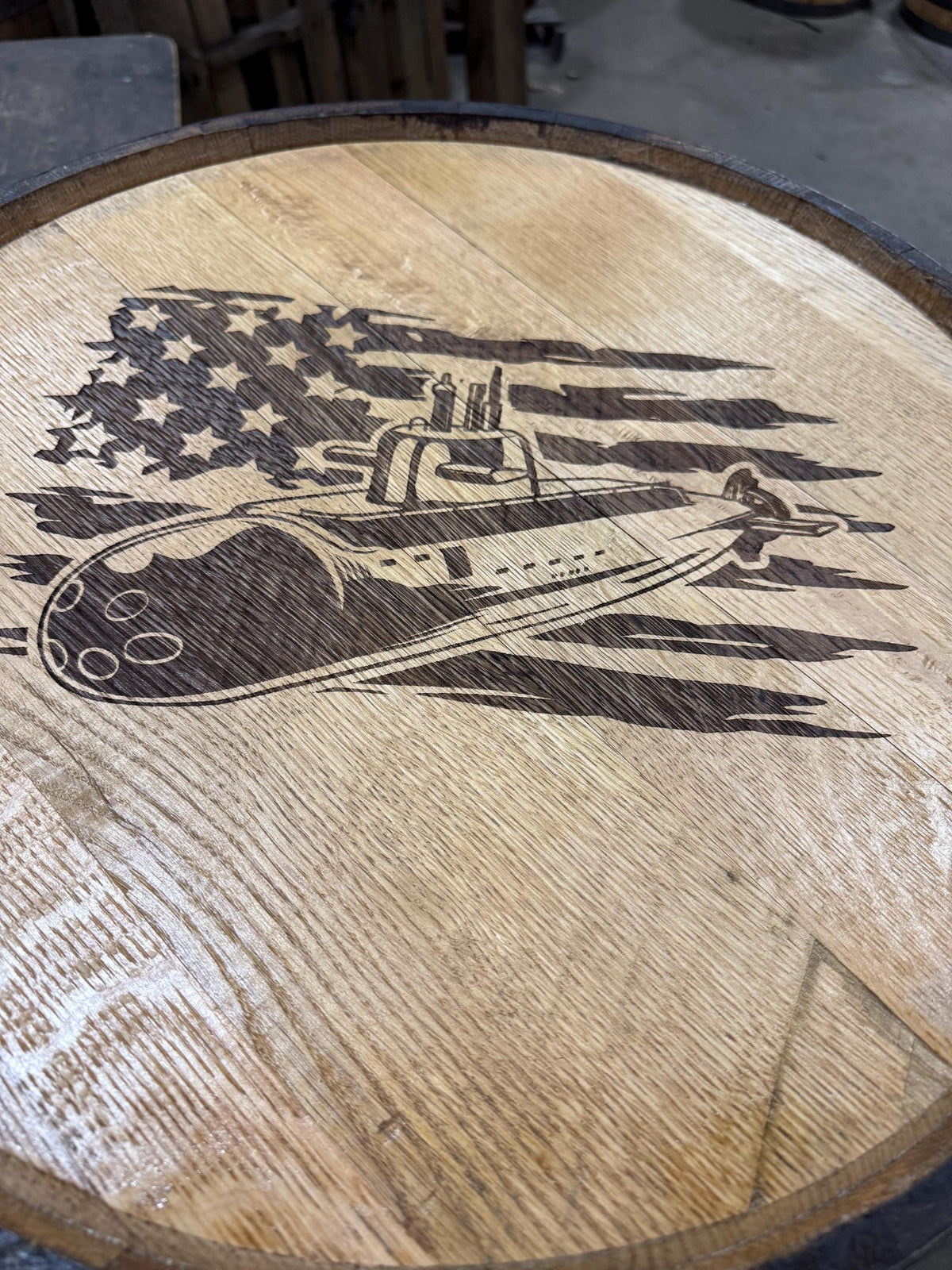 Motorized Pop Up Bourbon Barrel Cabinet.  Remote control & LED lighting.  Works with Alexa and Google Home. Custom engraving available., photo 18 of 20