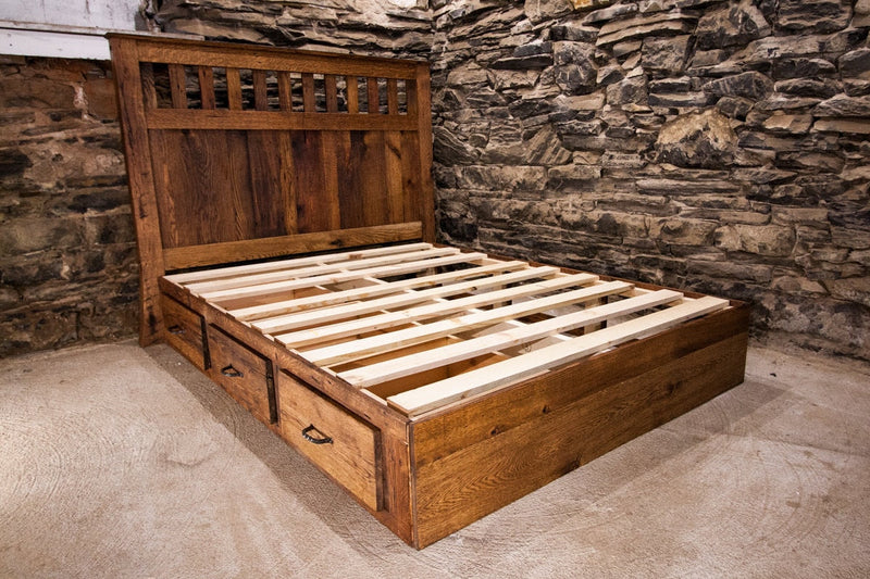 Mission Style Oak Bed With Drawers, King Size Platform Bed, Mission Furniture, Solid Hardwood Bed, Reclaimed Wood Platform Bed, Bed Frame