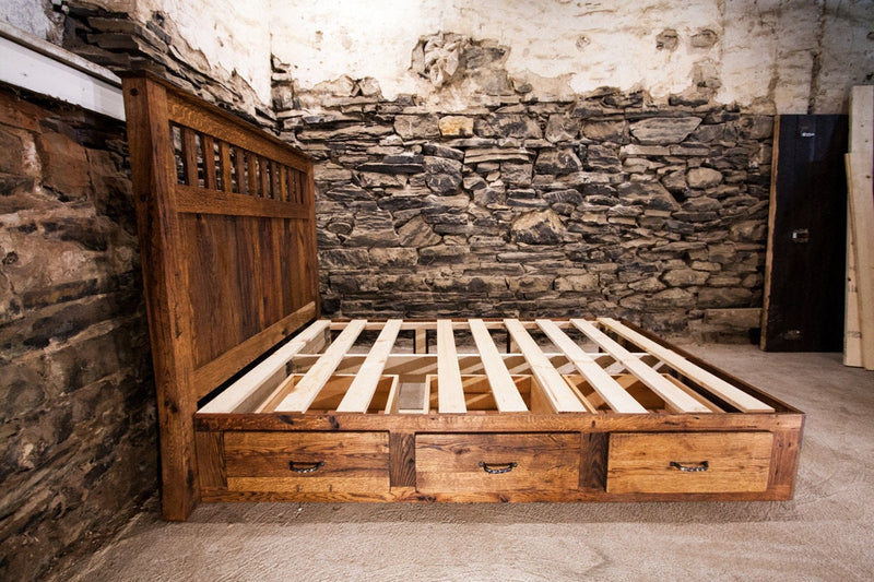 Mission Style Oak Bed With Drawers, King Size Platform Bed, Mission Furniture, Solid Hardwood Bed, Reclaimed Wood Platform Bed, Bed Frame