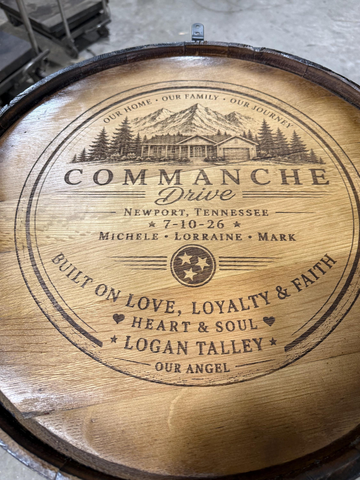 Motorized Pop Up Bourbon Barrel Cabinet.  Remote control & LED lighting.  Works with Alexa and Google Home. Custom engraving available., photo 11 of 20