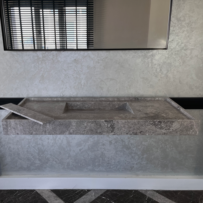 Tundra Grey Marble Sink - Handcrafted Custom Luxury Bathroom, photo 9 of 10