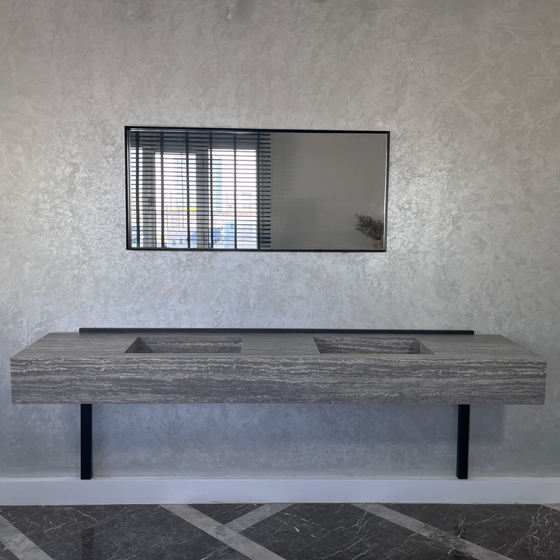 Engineered Stone Sink Handcrafted Infinity Travertino Grey Italian Artisan Spa Style, photo 4 of 10