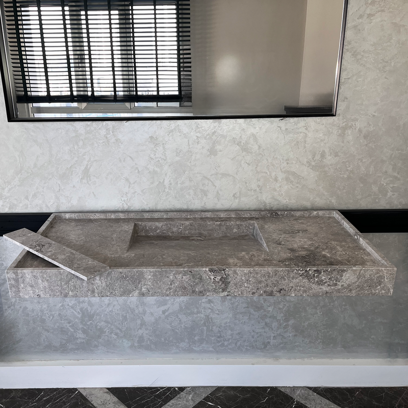 Tundra Grey Marble Sink - Handcrafted Custom Luxury Bathroom, photo 6 of 10