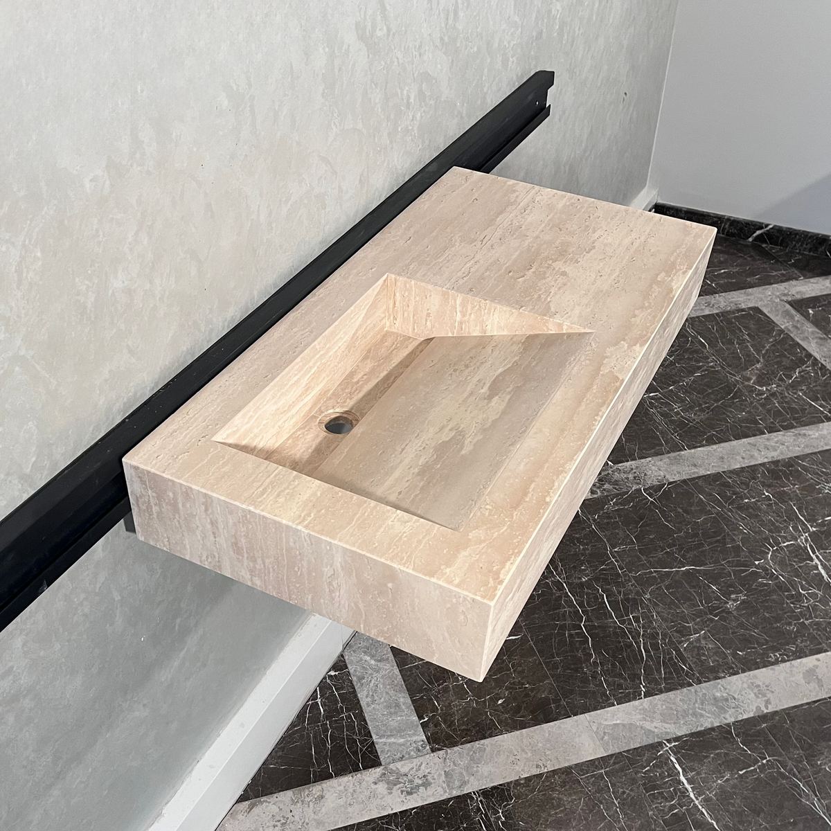 Beige Travertine Sink Handcrafted with Natural Vein Cut Design, photo 3 of 9