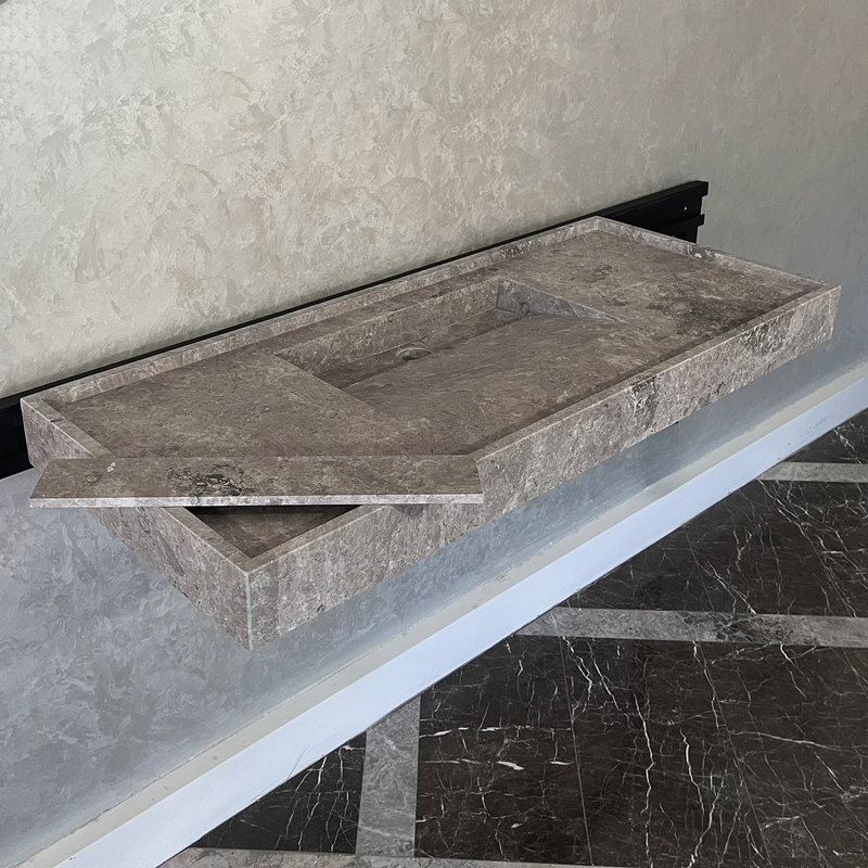 Tundra Grey Marble Sink - Handcrafted Custom Luxury Bathroom, photo 2 of 10