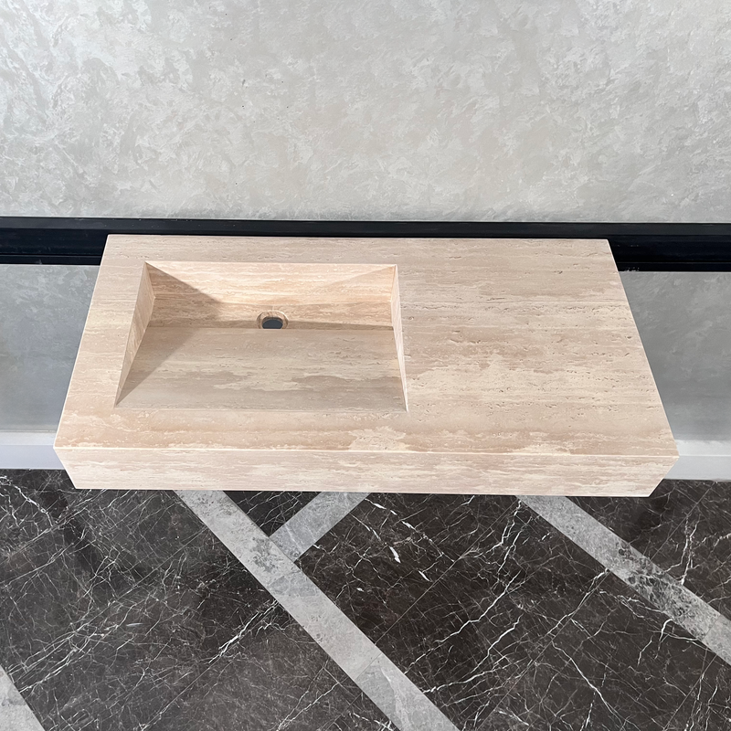Beige Travertine Sink Handcrafted with Natural Vein Cut Design, photo 4 of 9