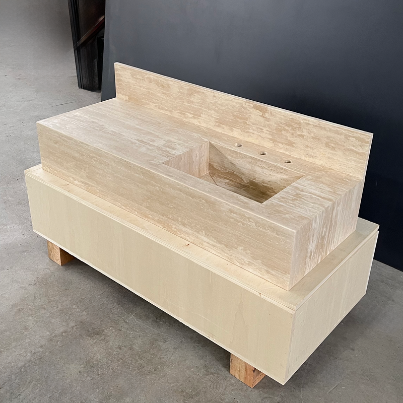 Handcrafted Beige Travertine Natural Stone Sink - Custom Artisan, photo 3 of 8