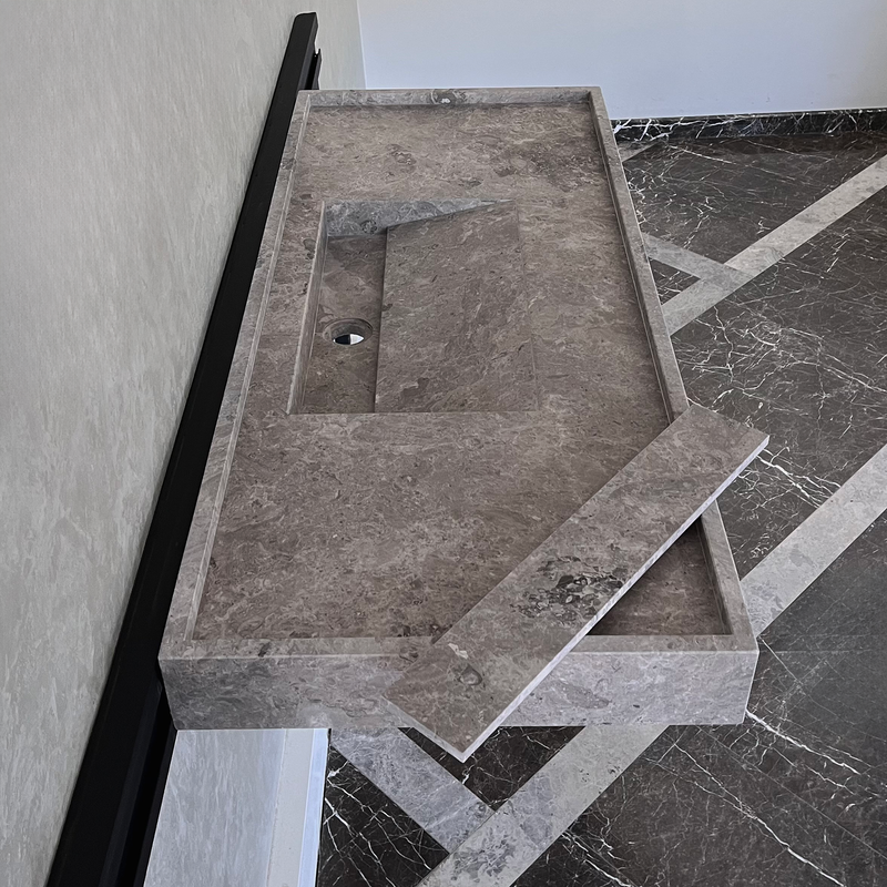 Tundra Grey Marble Sink - Handcrafted Custom Luxury Bathroom, photo 3 of 10