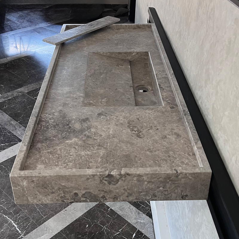 Tundra Grey Marble Sink - Handcrafted Custom Luxury Bathroom, photo 4 of 10