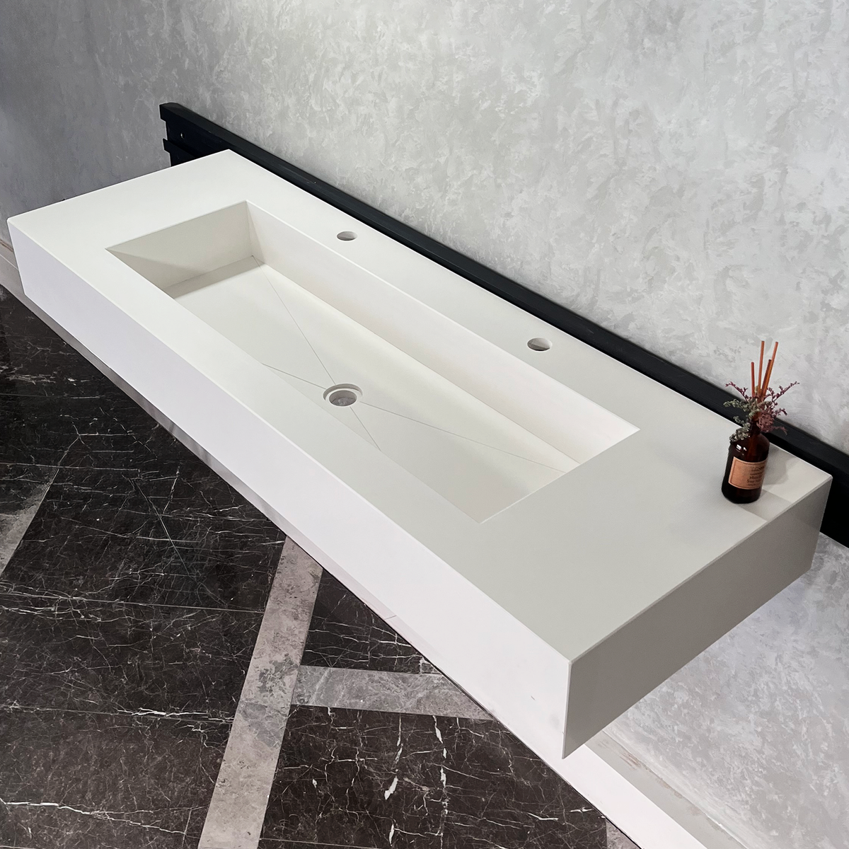 White Quartz Monolithic Contemporary Trough Sink - Handcrafted, photo 2 of 10