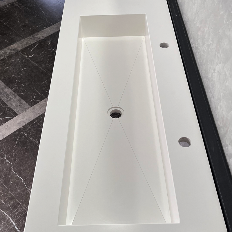 White Quartz Monolithic Contemporary Trough Sink - Handcrafted, photo 3 of 10