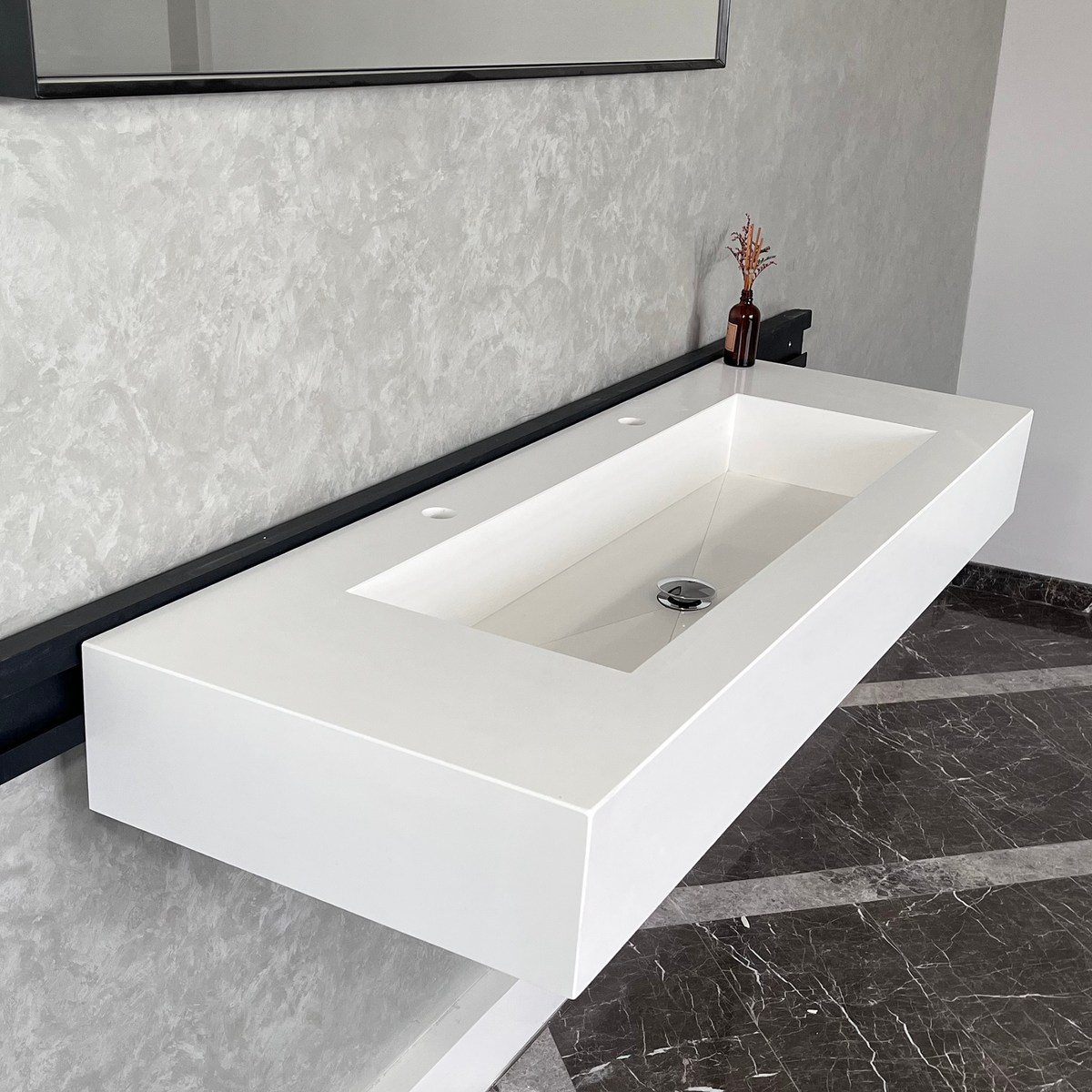 White Quartz Monolithic Contemporary Trough Sink - Handcrafted, photo 5 of 10