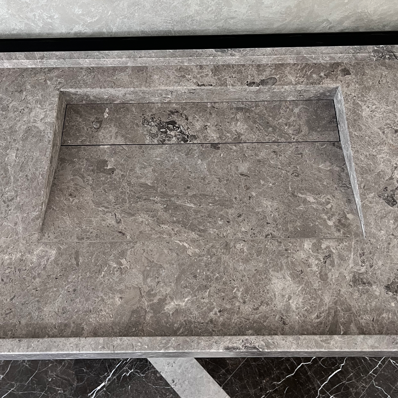 Tundra Grey Marble Sink - Handcrafted Custom Luxury Bathroom, photo 5 of 10