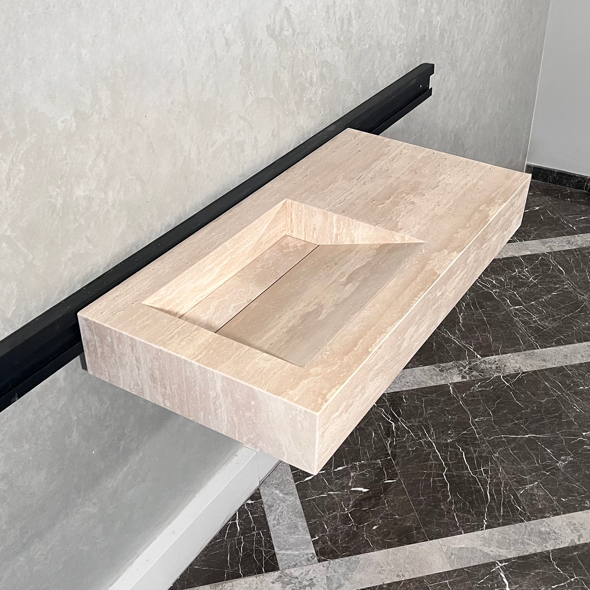 Beige Travertine Sink Handcrafted with Natural Vein Cut Design, photo 5 of 9
