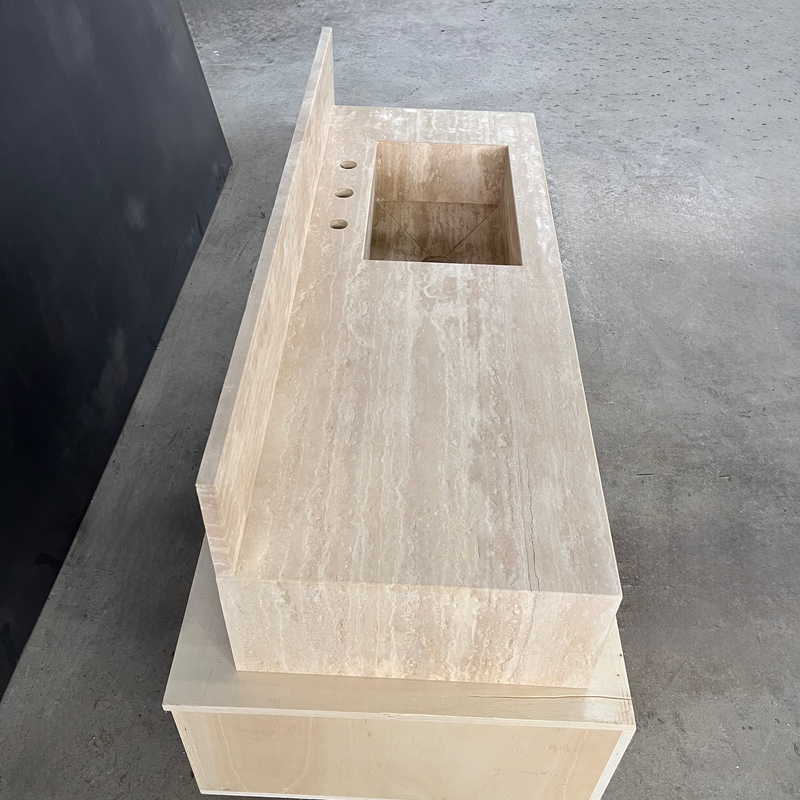 Handcrafted Beige Travertine Natural Stone Sink - Custom Artisan, photo 5 of 8