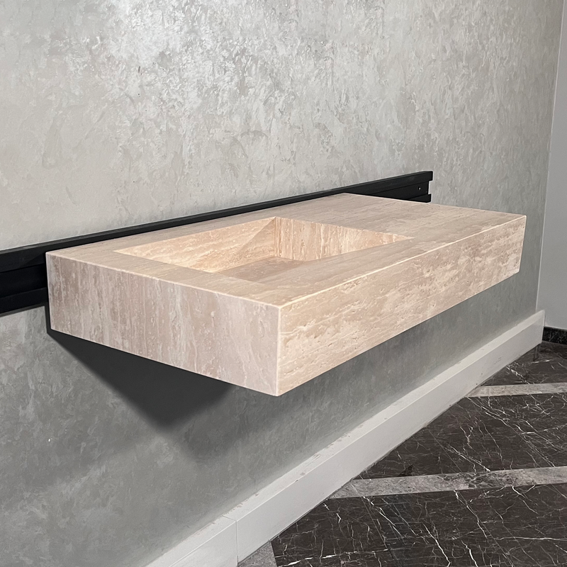 Beige Travertine Sink Handcrafted with Natural Vein Cut Design, photo 6 of 9