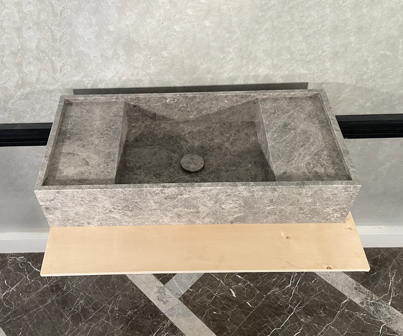 Tundra Grey Marble Bathroom Sink - Handcrafted Custom Artisan, photo 5 of 9