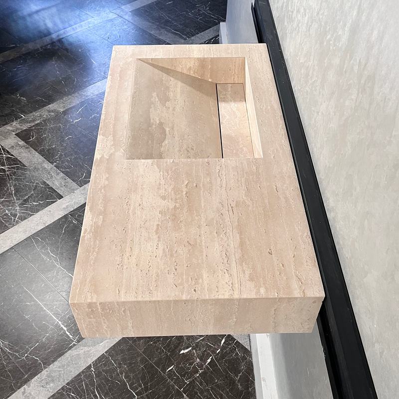 Beige Travertine Sink Handcrafted with Natural Vein Cut Design, photo 7 of 9