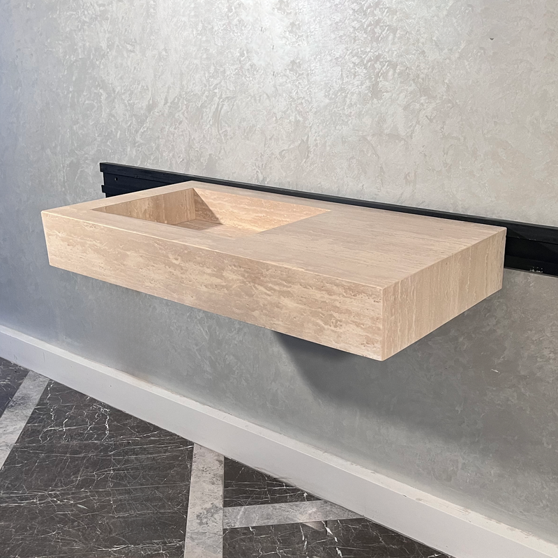 Beige Travertine Sink Handcrafted with Natural Vein Cut Design, photo 8 of 9