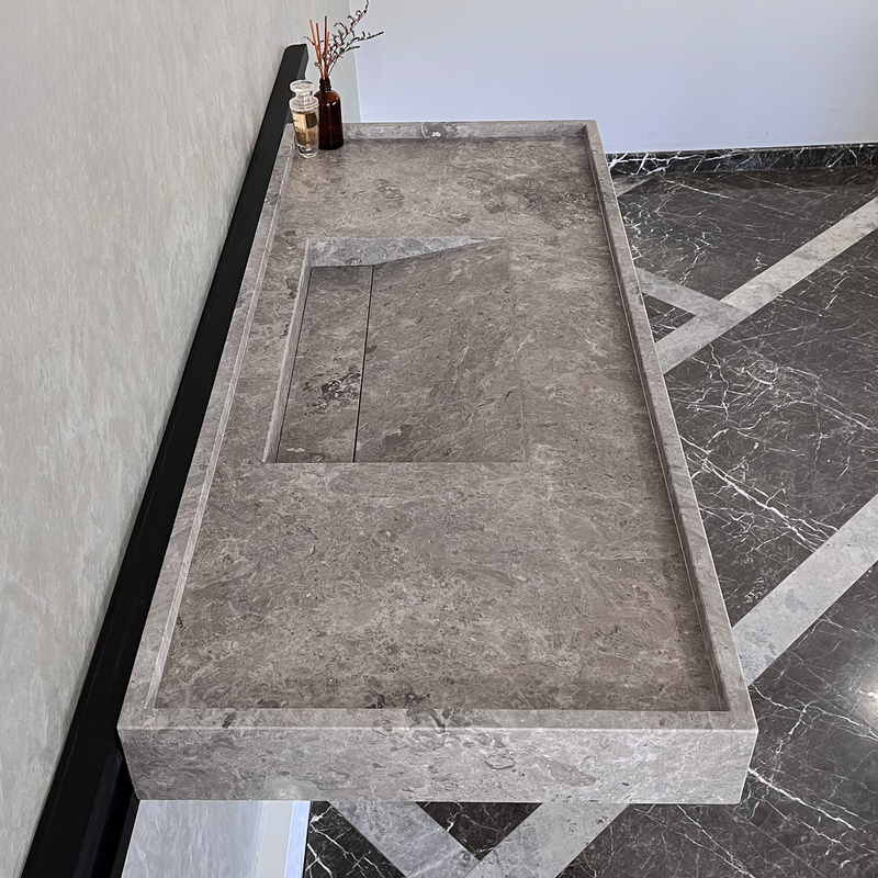 Tundra Grey Marble Sink - Handcrafted Custom Luxury Bathroom, photo 8 of 10