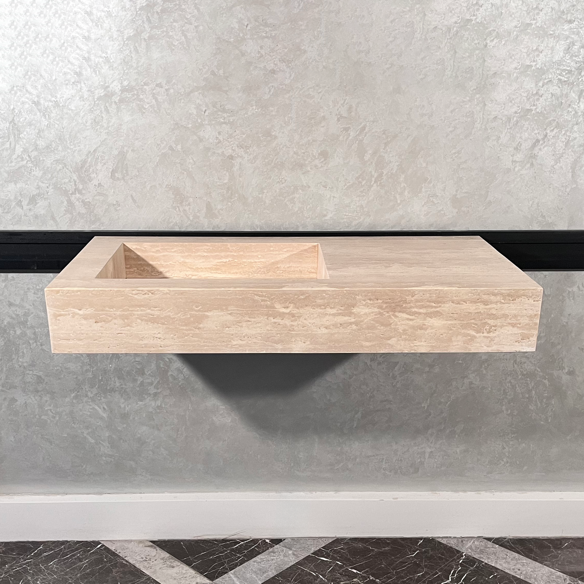 Beige Travertine Sink Handcrafted with Natural Vein Cut Design, photo 9 of 9