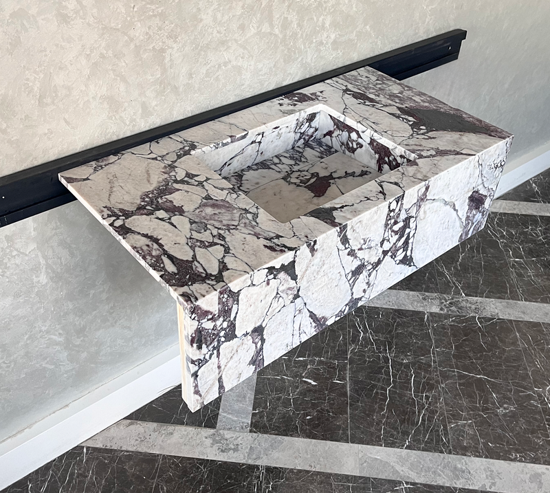 Calacatta Viola Marble Bathroom Sink - Wall Mounted Hand Carved, photo 9 of 9
